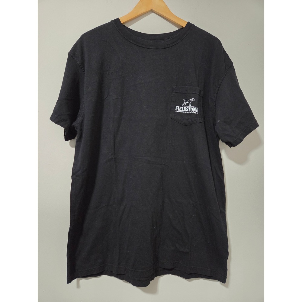 Fieldstone Mens XL Black Bulldog Graphic Pocket T-Shirt Short Sleeve Cotton Tee